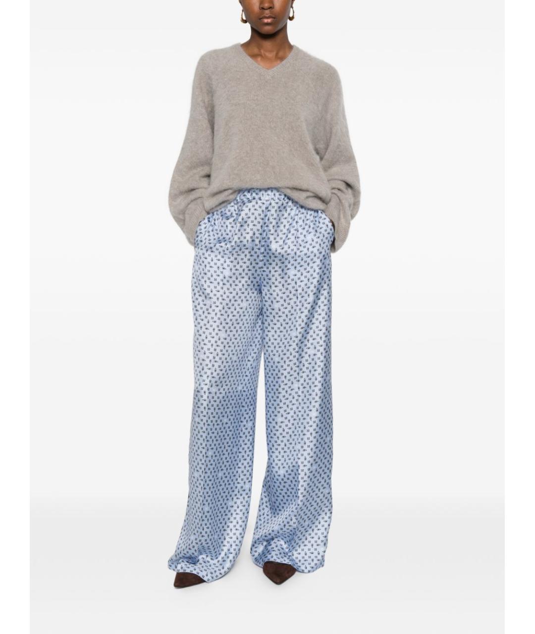 MAX MARA Голубые шелковые брюки широкие, фото 4