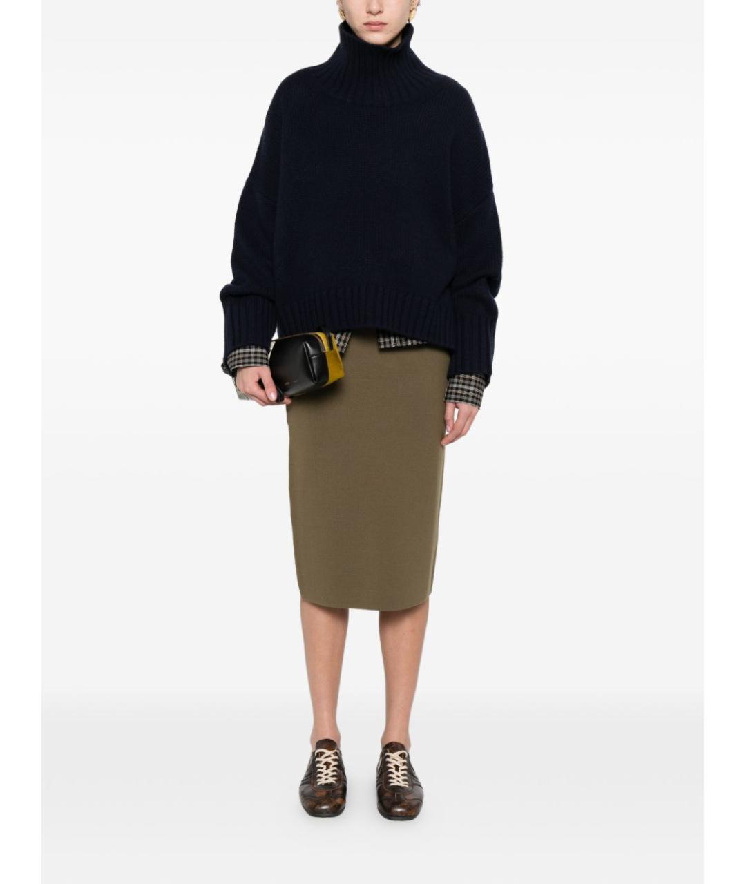 MAX MARA Хаки вискозная юбка миди, фото 4