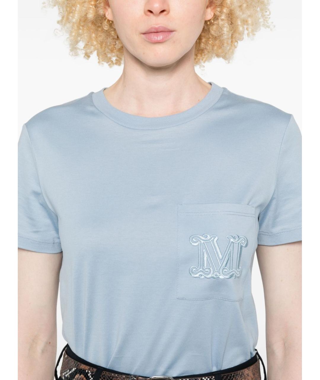 MAX MARA Голубая хлопковая футболка, фото 3