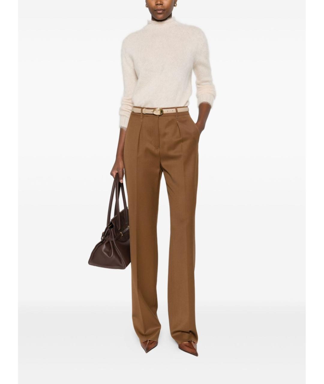 MAX MARA Коричневые шерстяные прямые брюки, фото 2