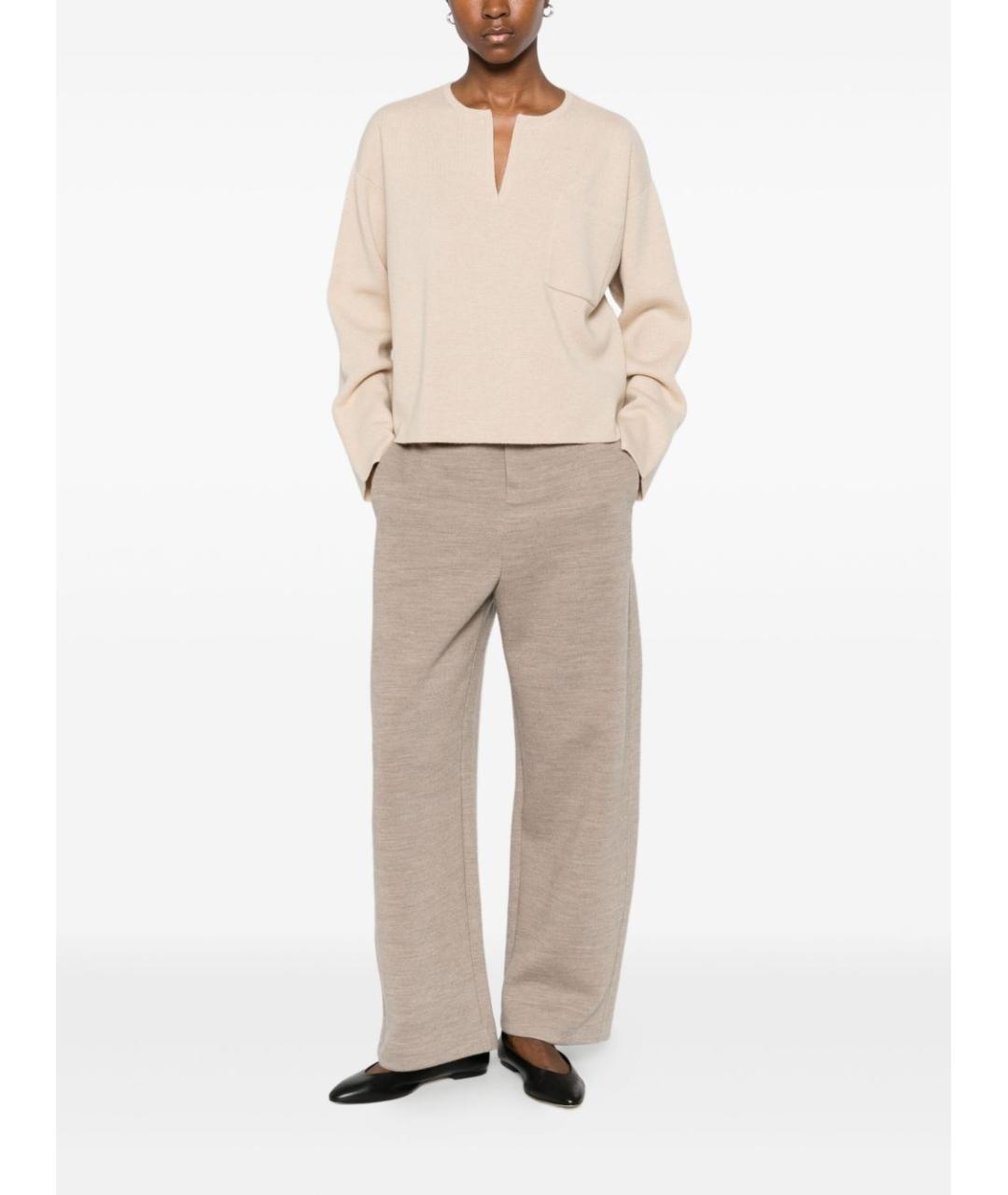 MAX MARA Бежевые шерстяные прямые брюки, фото 5