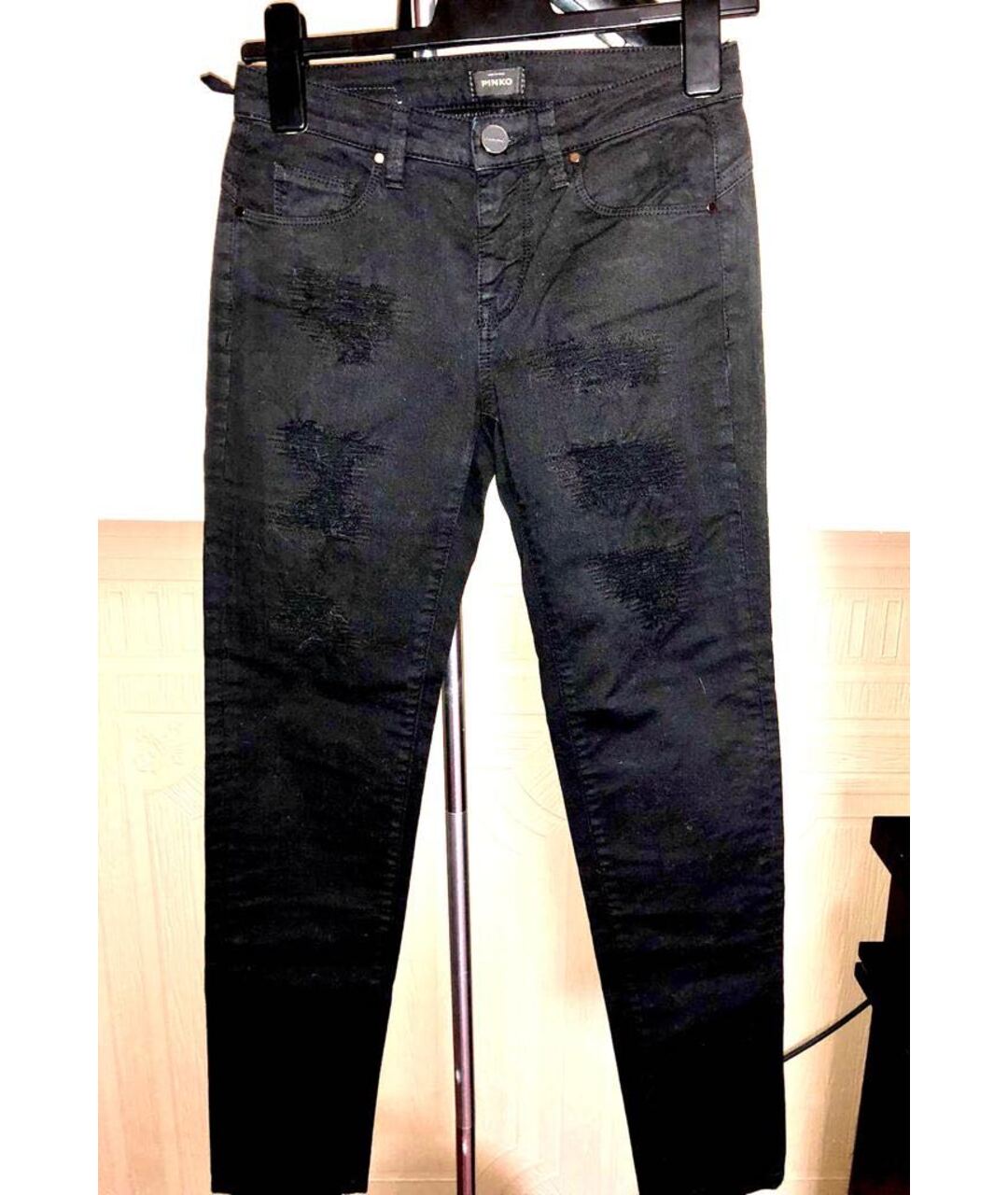 PINKO Черные хлопковые джинсы слим, фото 8