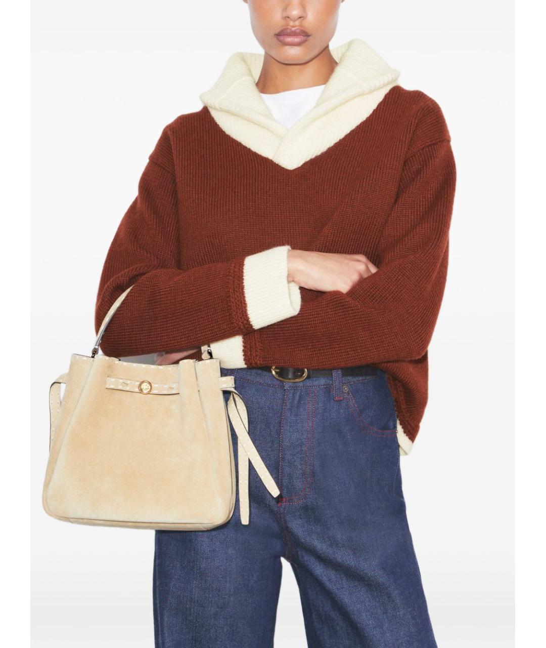 TORY BURCH Бежевая замшевая сумка тоут, фото 3