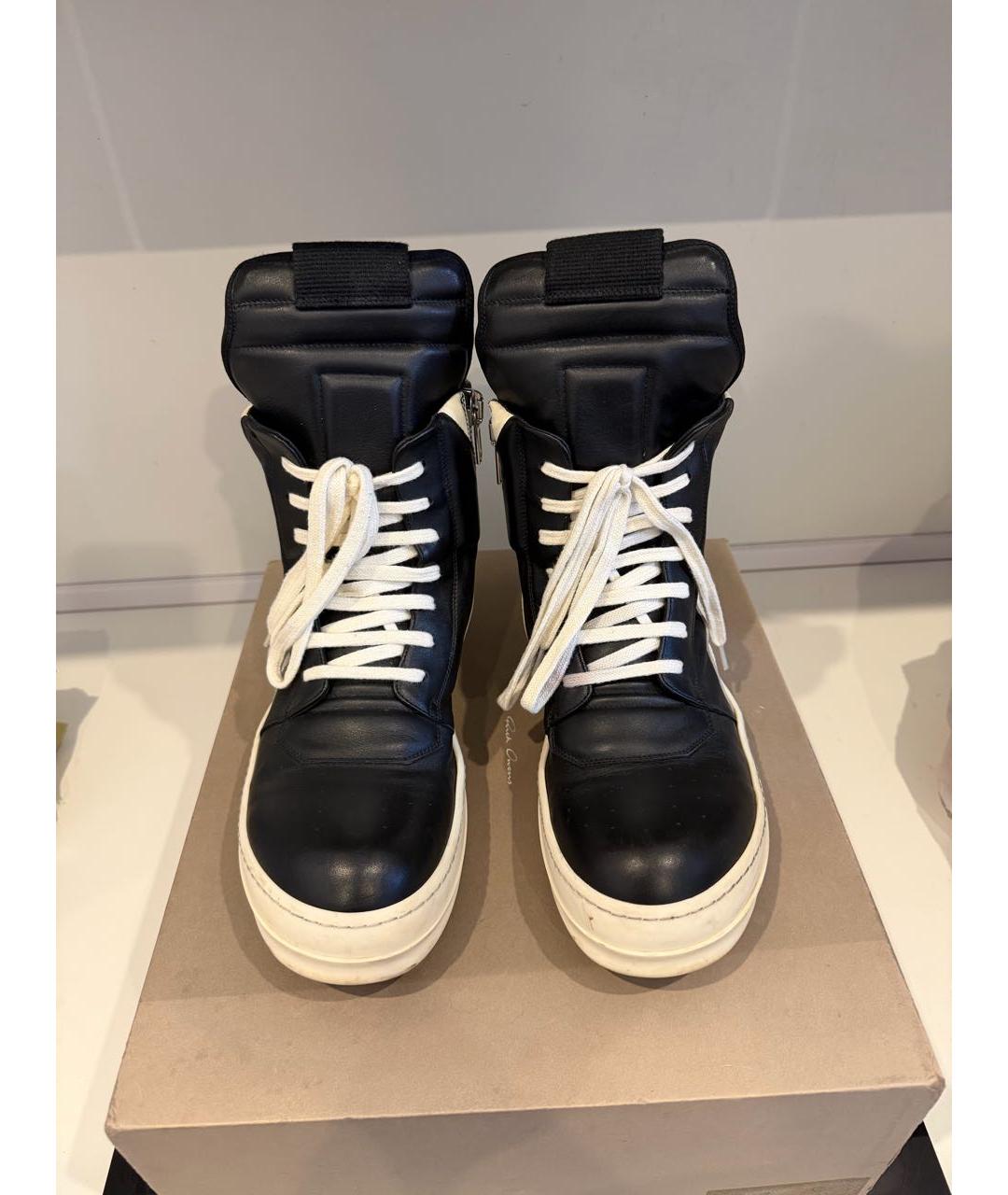 RICK OWENS Черные кожаные высокие кроссовки / кеды, фото 2