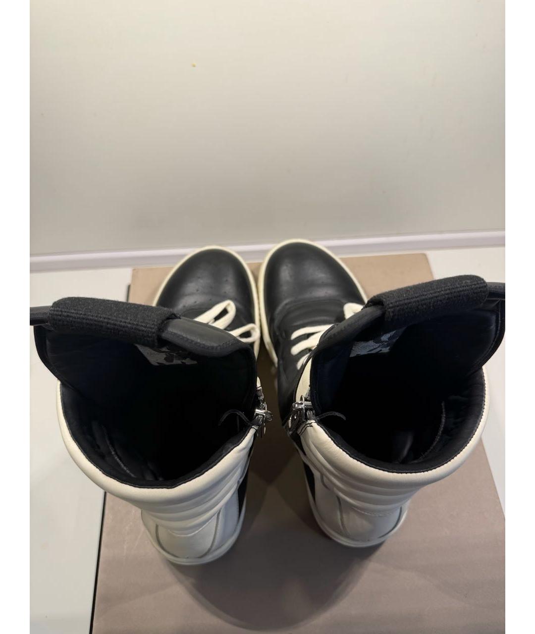 RICK OWENS Черные кожаные высокие кроссовки / кеды, фото 3