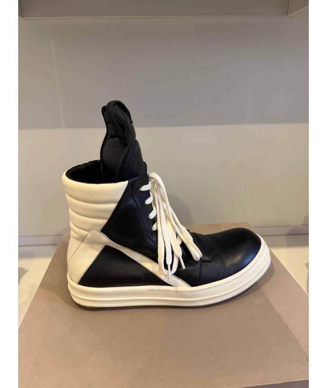 RICK OWENS Черные кожаные высокие кроссовки / кеды, фото 9