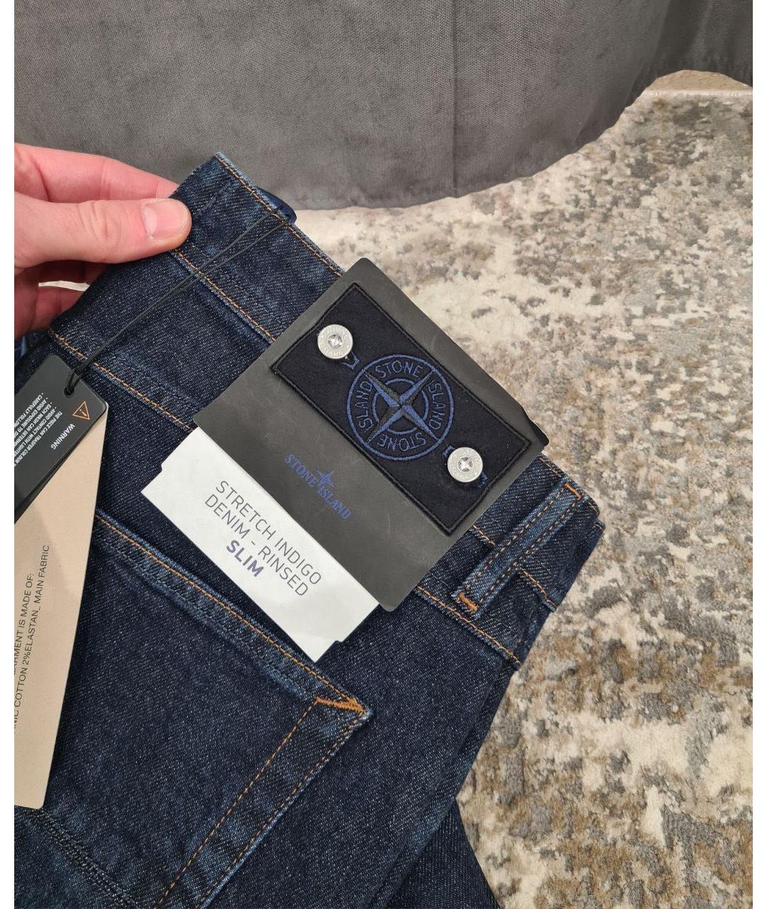 STONE ISLAND Синие хлопко-эластановые прямые джинсы, фото 3