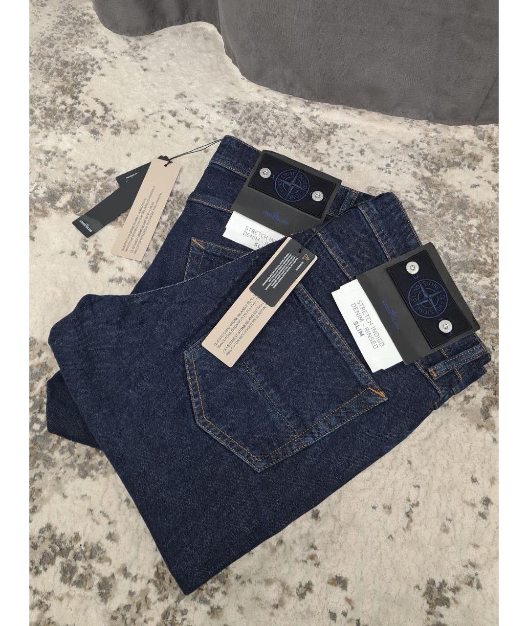 STONE ISLAND Синие хлопко-эластановые прямые джинсы, фото 6