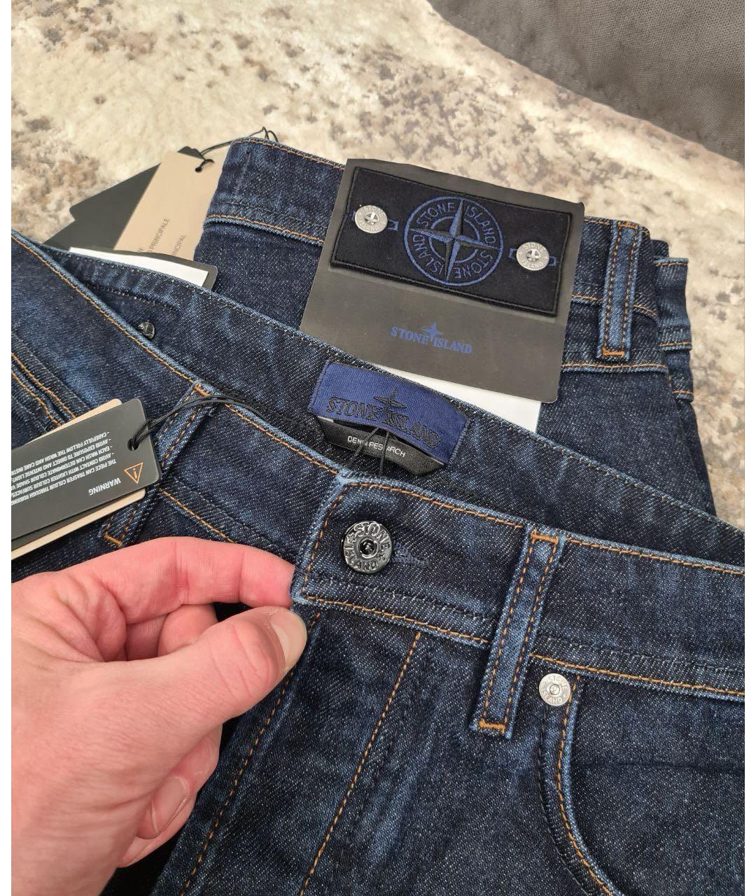 STONE ISLAND Синие хлопко-эластановые прямые джинсы, фото 5