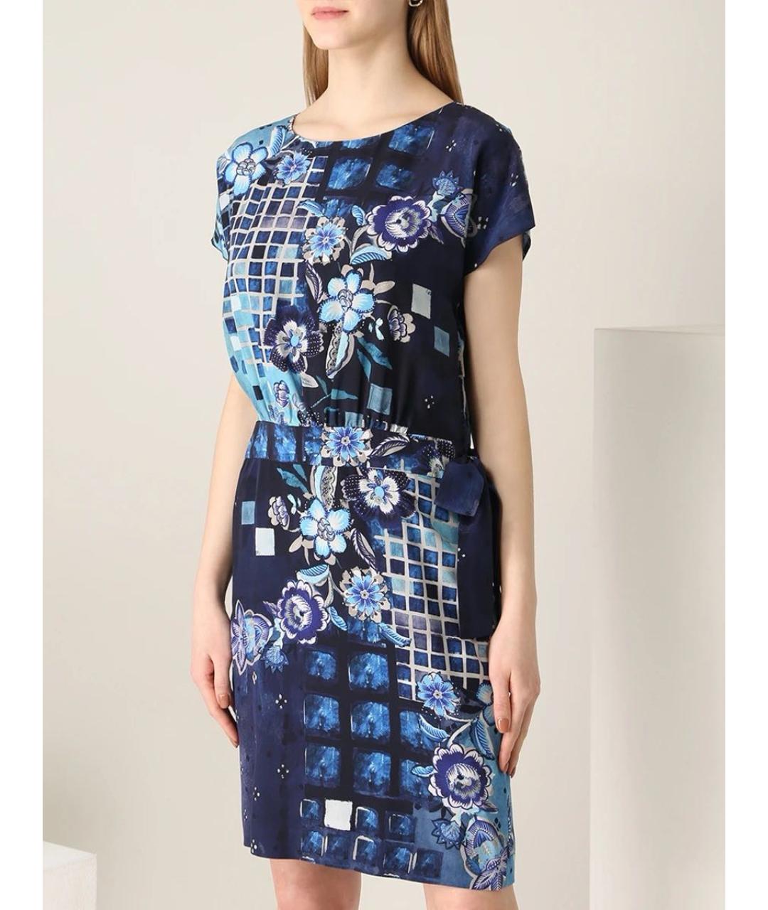 ALBERTA FERRETTI Темно-синее шелковое повседневное платье, фото 3