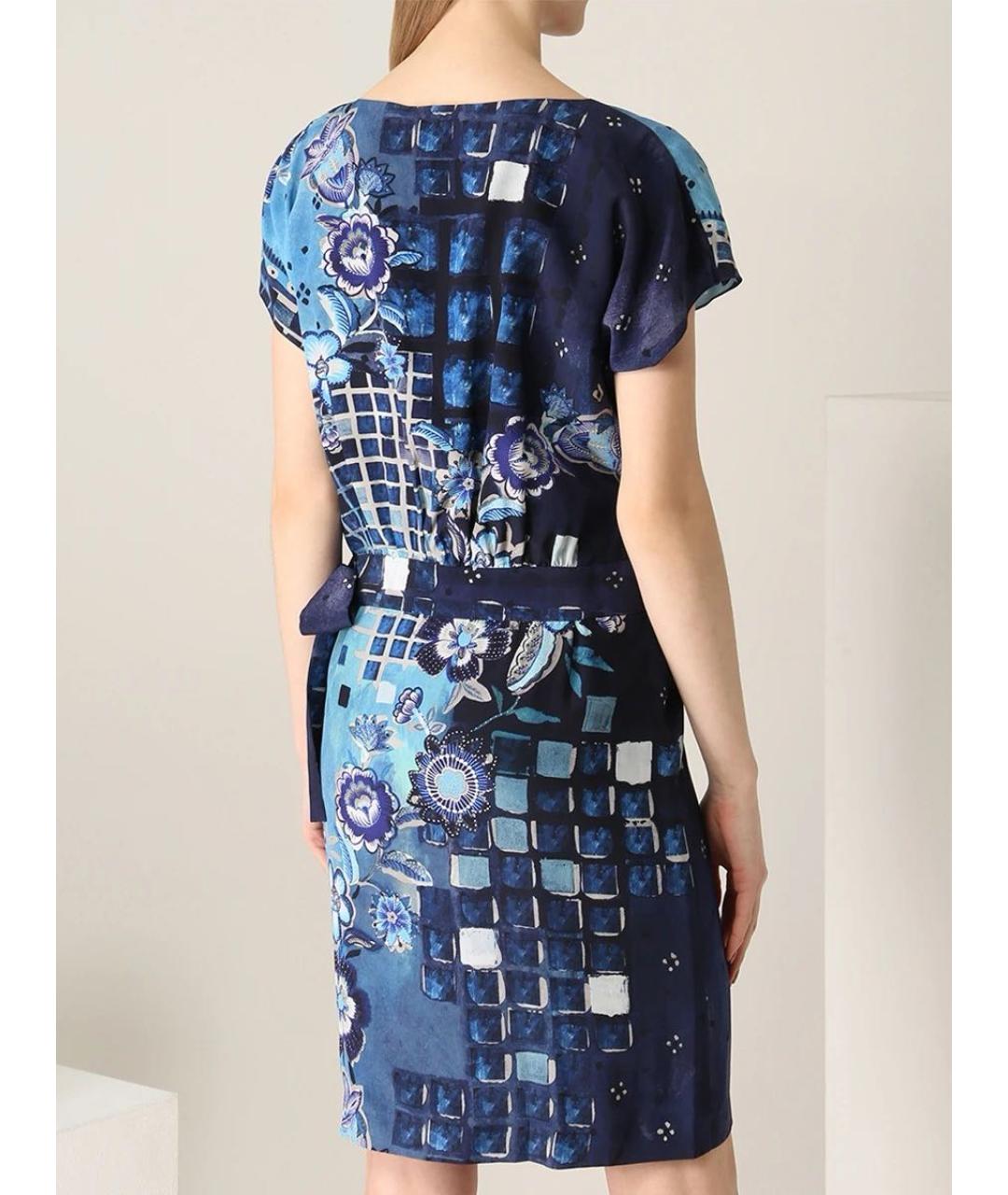 ALBERTA FERRETTI Темно-синее шелковое повседневное платье, фото 4