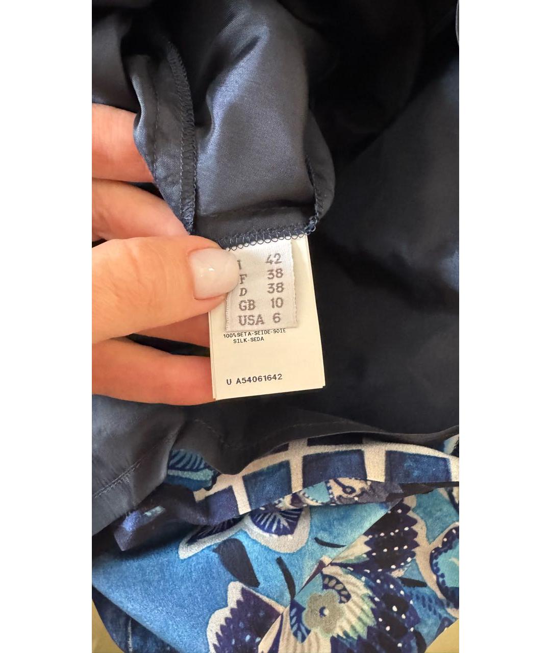 ALBERTA FERRETTI Темно-синее шелковое повседневное платье, фото 8