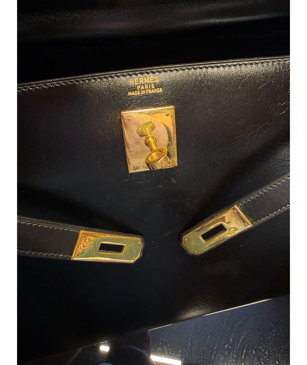 HERMES Черная кожаная сумка с короткими ручками, фото 4