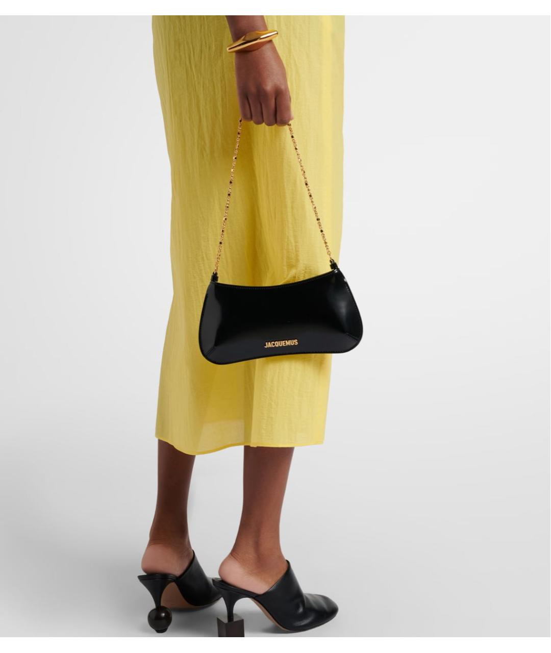 JACQUEMUS Черная сумка через плечо из лакированной кожи, фото 4