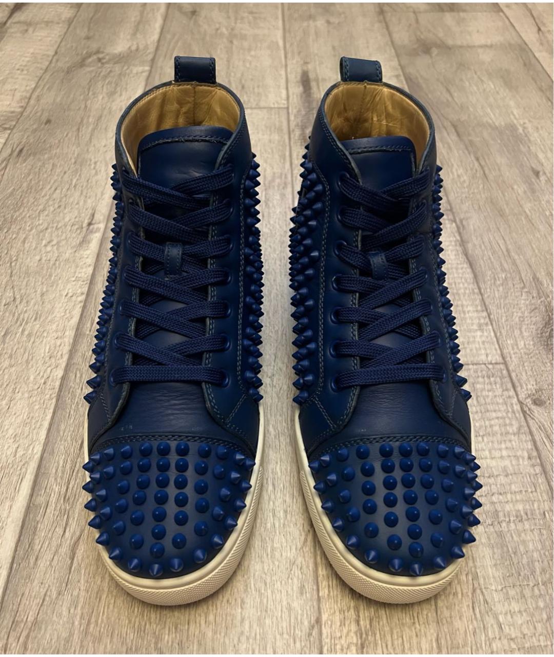CHRISTIAN LOUBOUTIN Синие кожаные высокие кроссовки / кеды, фото 2