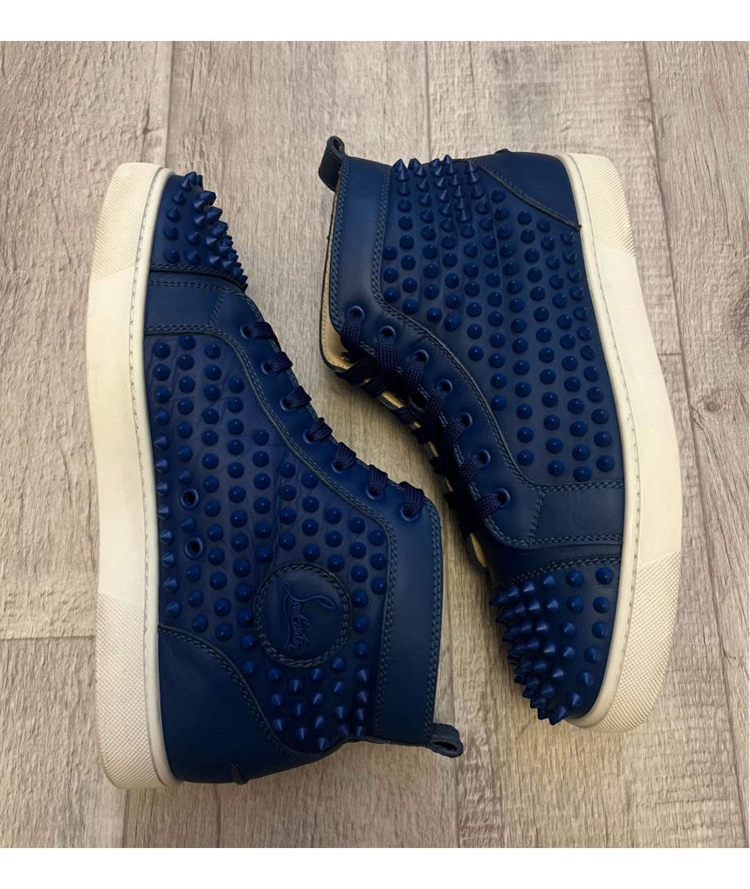 CHRISTIAN LOUBOUTIN Синие кожаные высокие кроссовки / кеды, фото 4