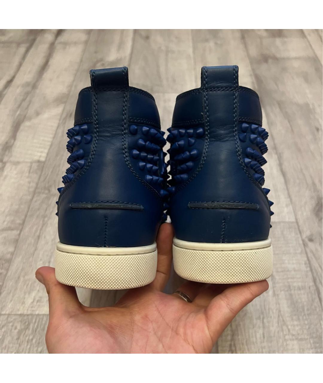 CHRISTIAN LOUBOUTIN Синие кожаные высокие кроссовки / кеды, фото 5