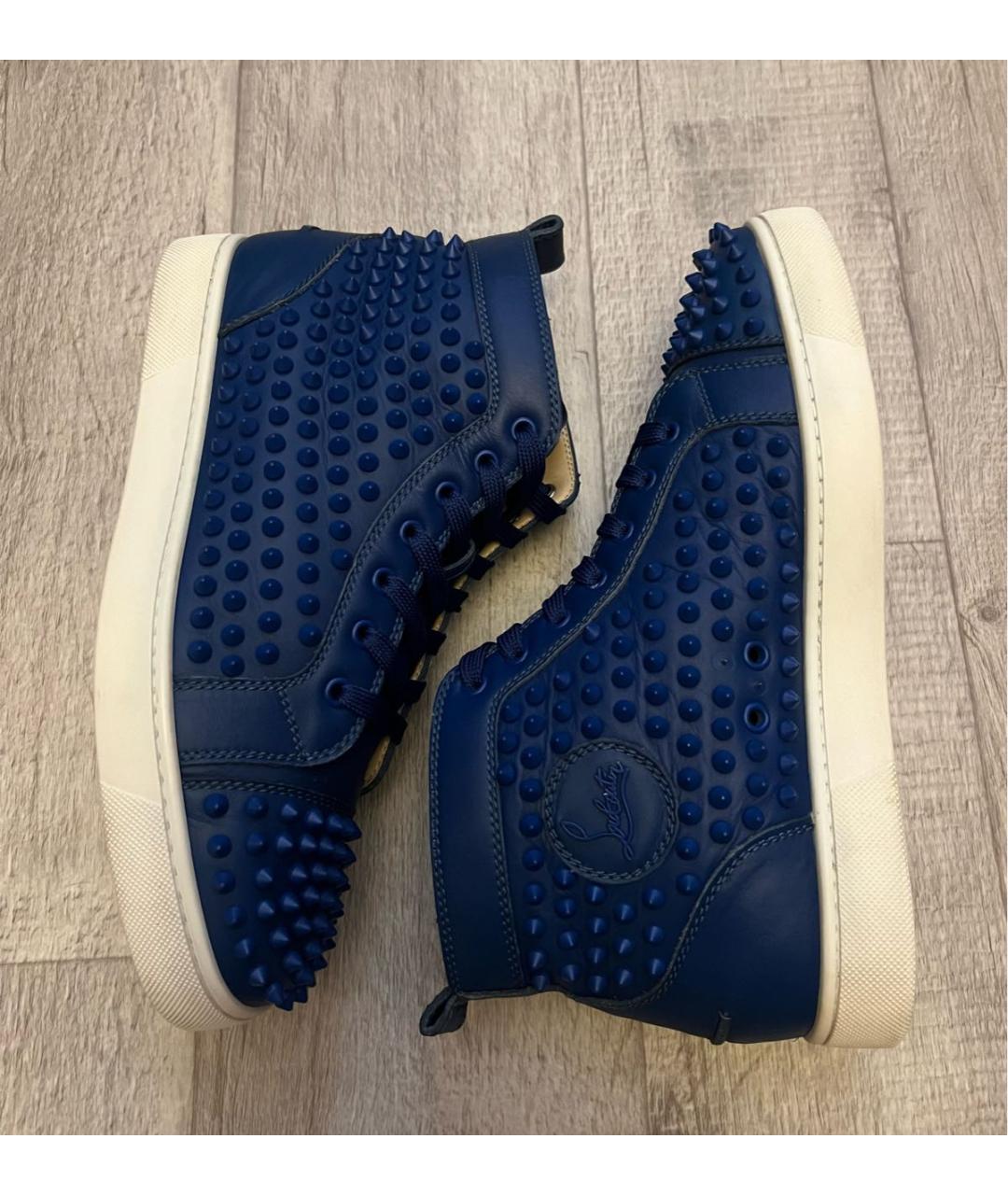 CHRISTIAN LOUBOUTIN Синие кожаные высокие кроссовки / кеды, фото 3