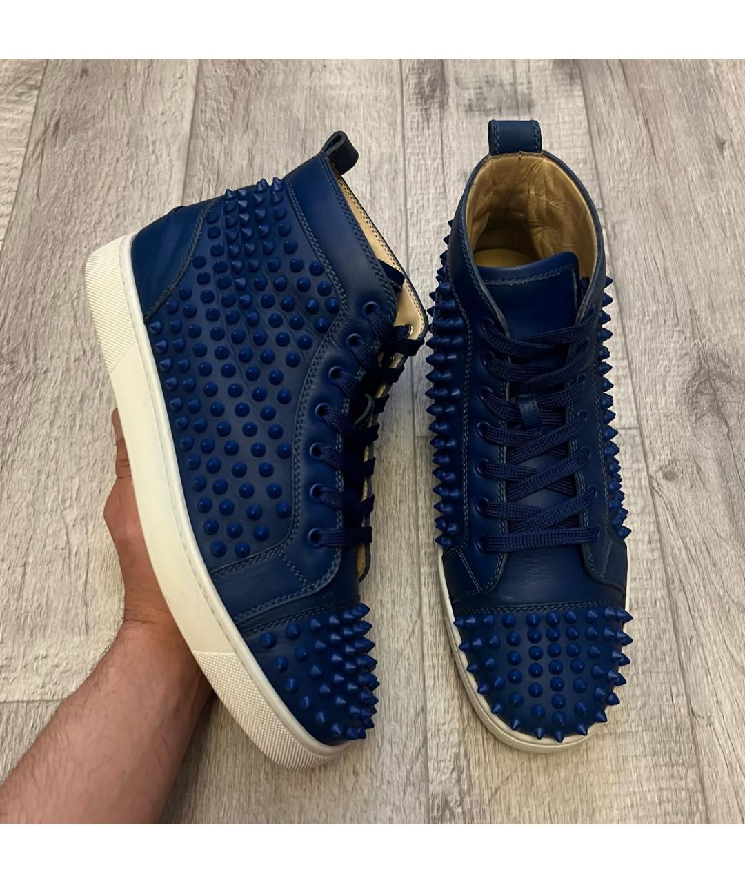 CHRISTIAN LOUBOUTIN Синие кожаные высокие кроссовки / кеды, фото 9