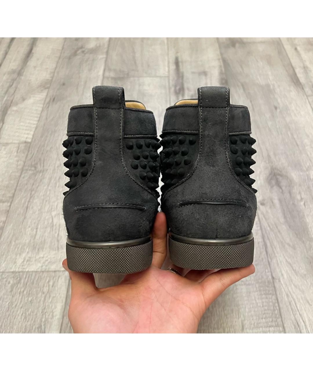CHRISTIAN LOUBOUTIN Антрацитовые замшевые высокие кроссовки / кеды, фото 5