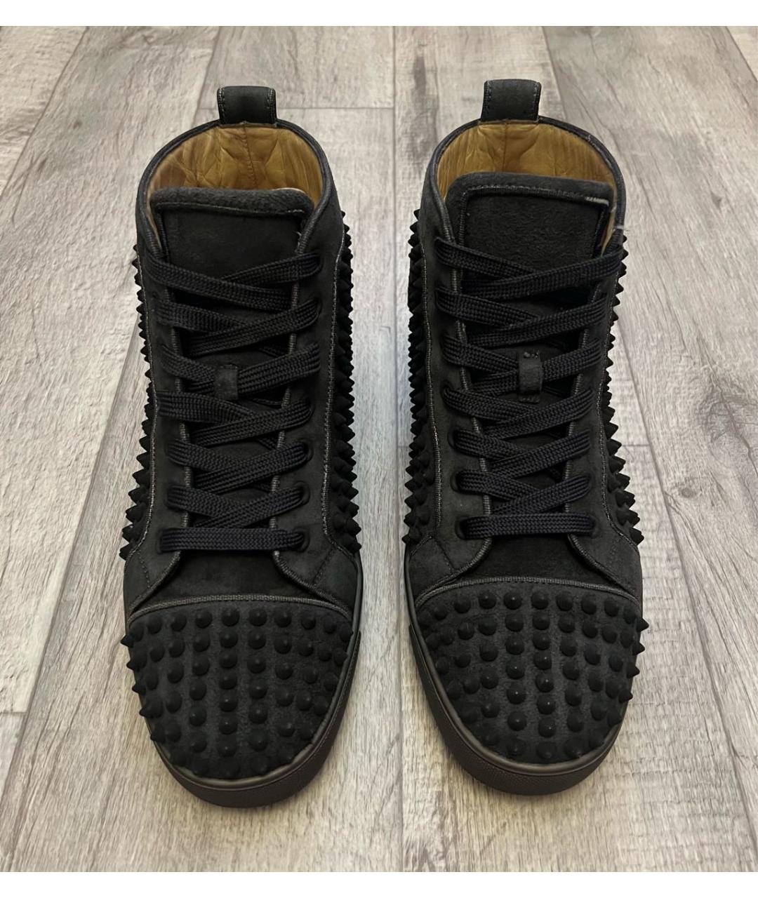 CHRISTIAN LOUBOUTIN Антрацитовые замшевые высокие кроссовки / кеды, фото 3