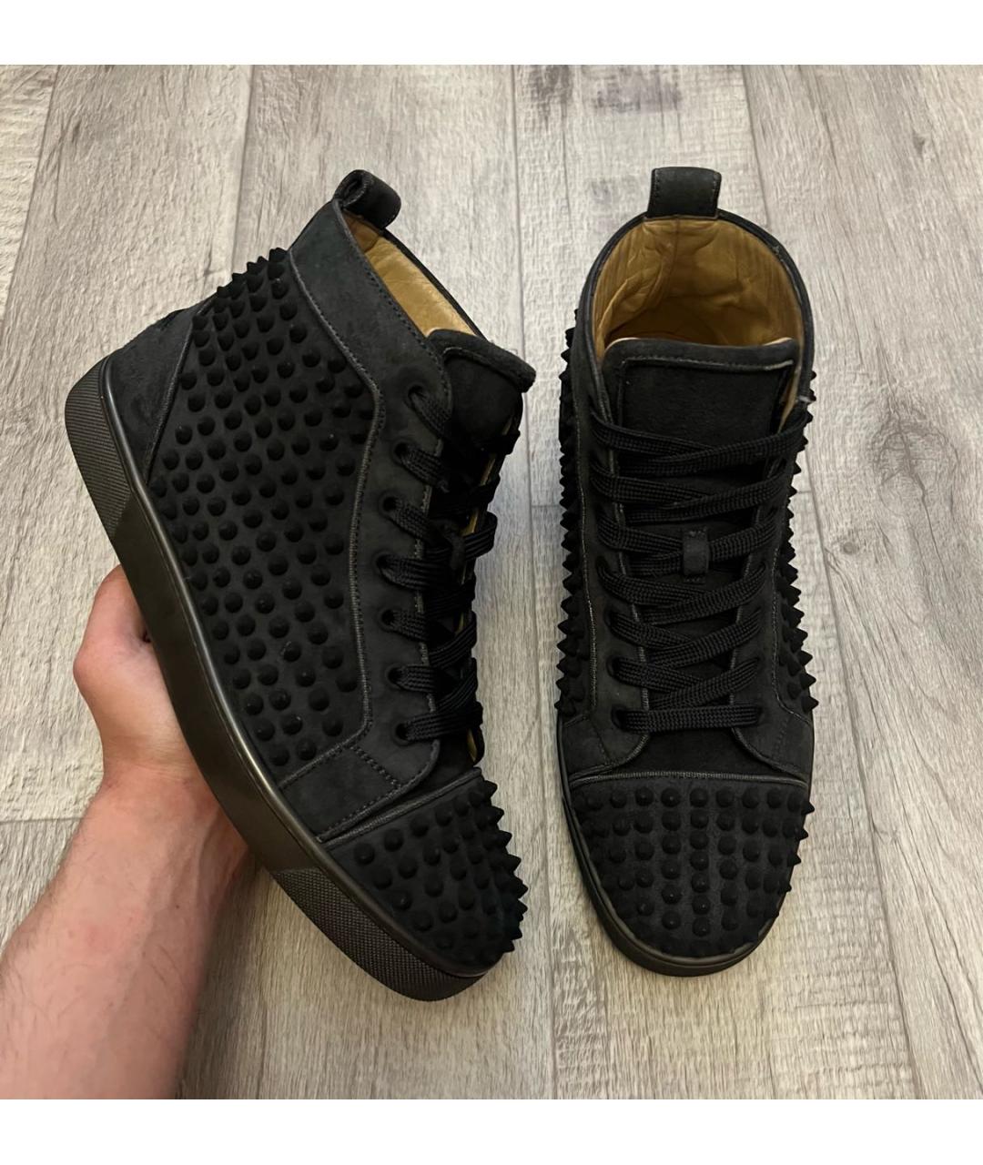 CHRISTIAN LOUBOUTIN Антрацитовые замшевые высокие кроссовки / кеды, фото 2