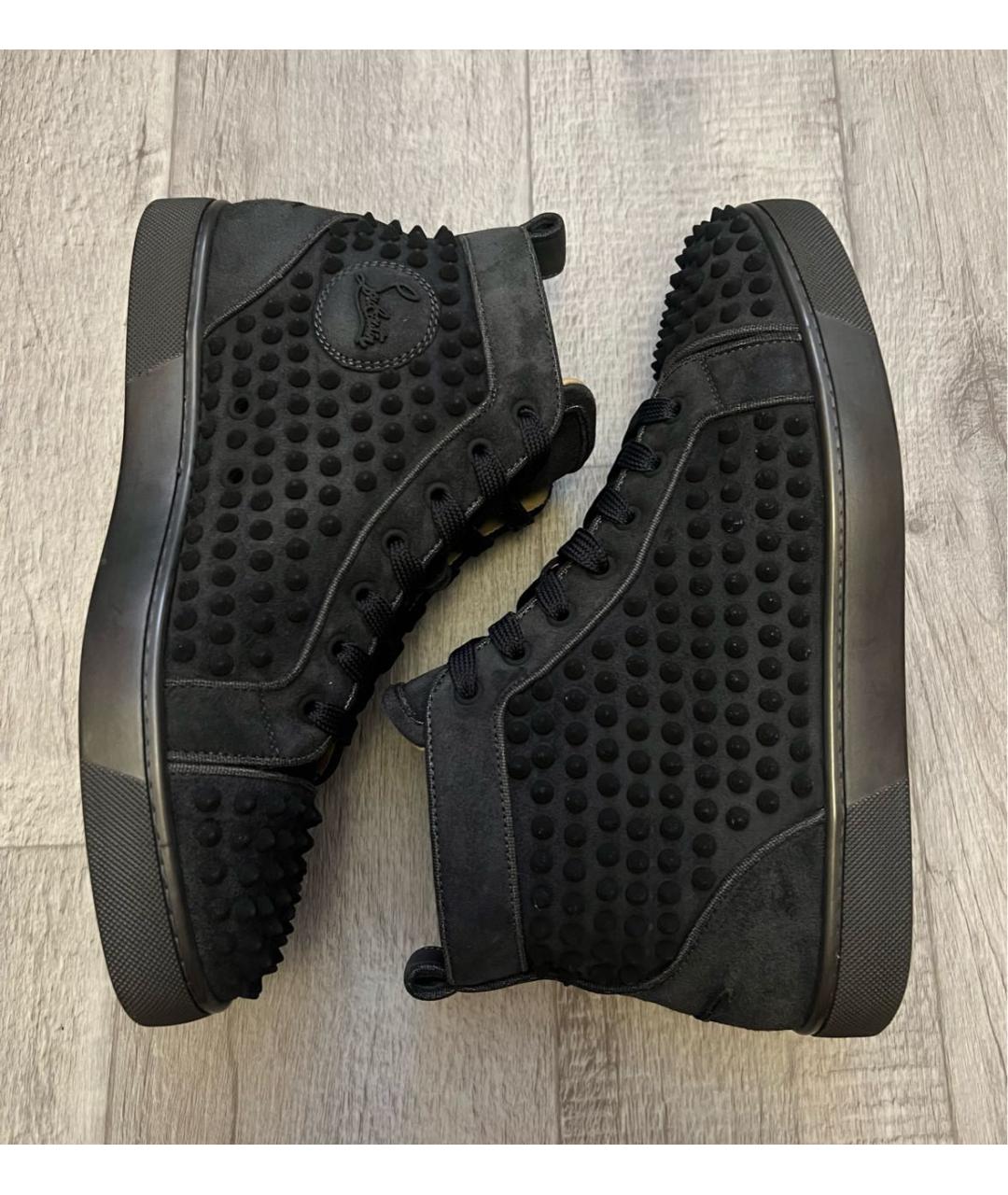 CHRISTIAN LOUBOUTIN Антрацитовые замшевые высокие кроссовки / кеды, фото 9