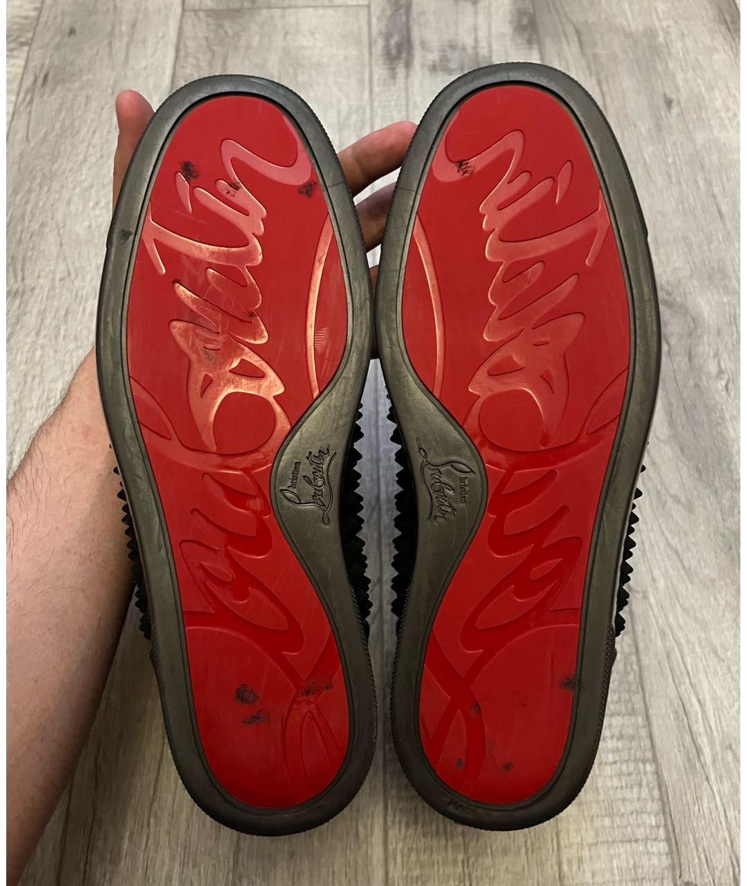 CHRISTIAN LOUBOUTIN Антрацитовые замшевые высокие кроссовки / кеды, фото 6