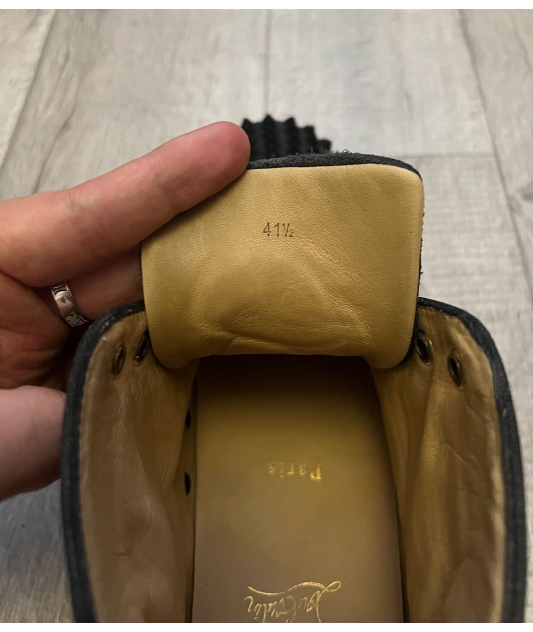 CHRISTIAN LOUBOUTIN Антрацитовые замшевые высокие кроссовки / кеды, фото 7