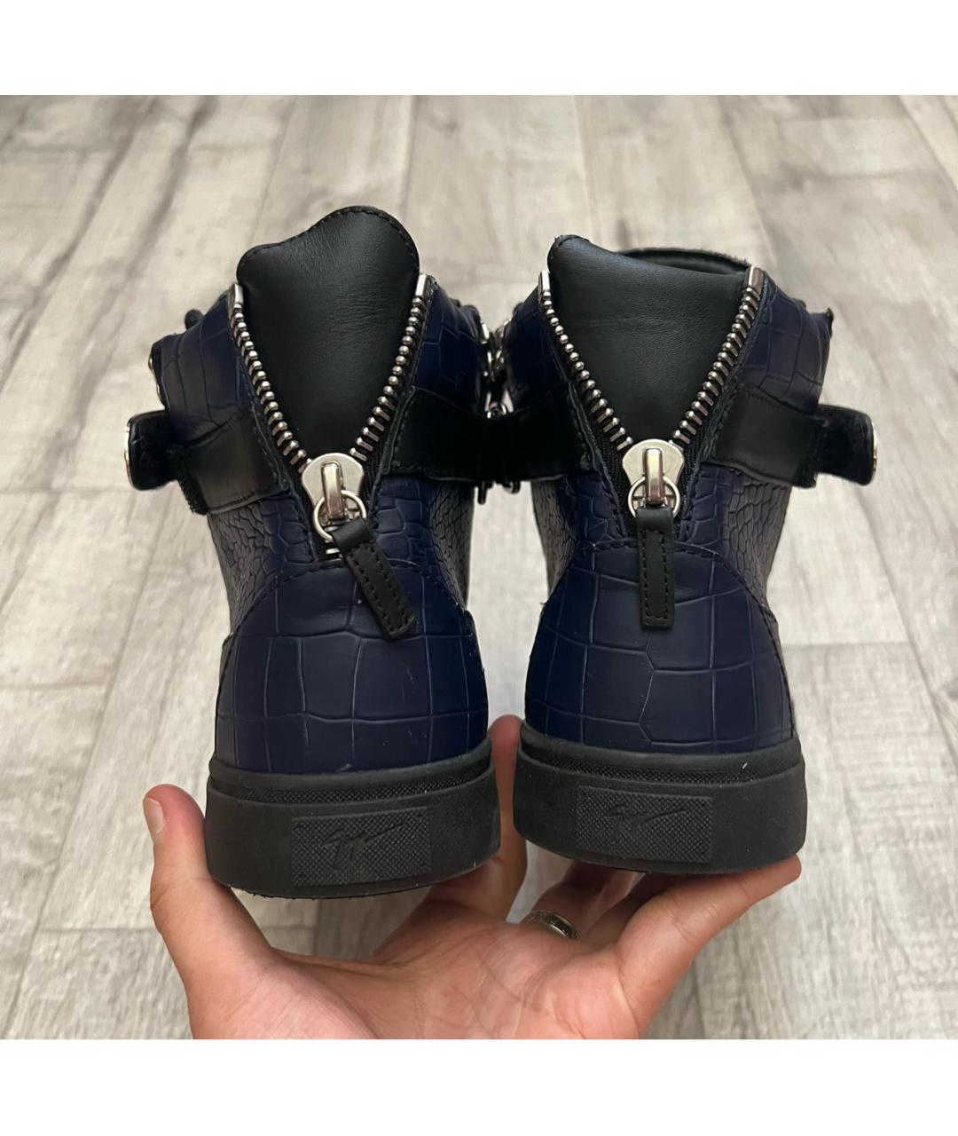 GIUSEPPE ZANOTTI DESIGN Темно-синие кожаные высокие кроссовки / кеды, фото 6