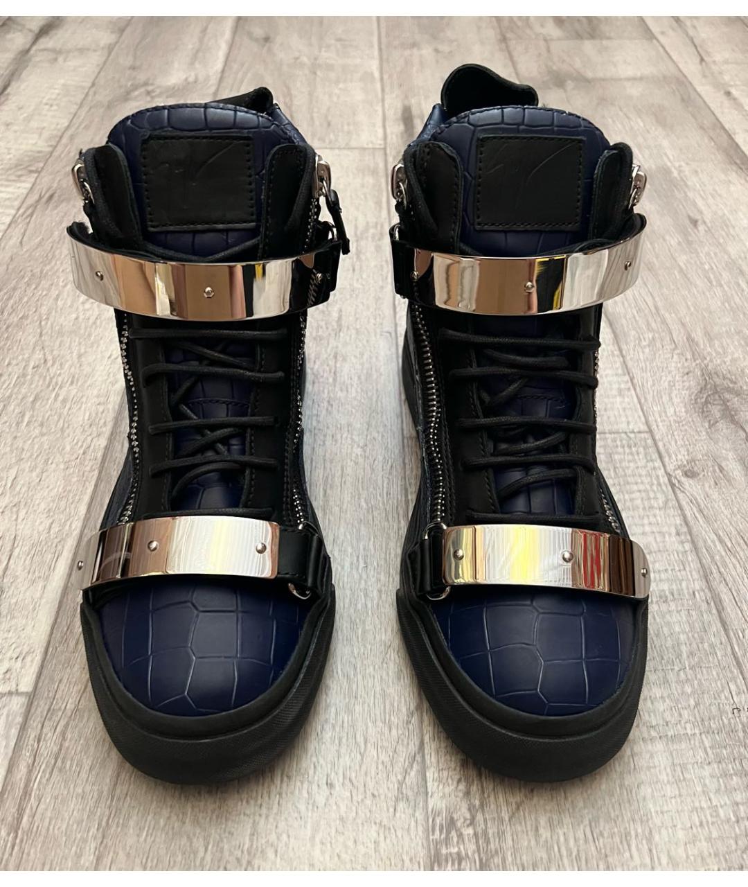 GIUSEPPE ZANOTTI DESIGN Темно-синие кожаные высокие кроссовки / кеды, фото 3