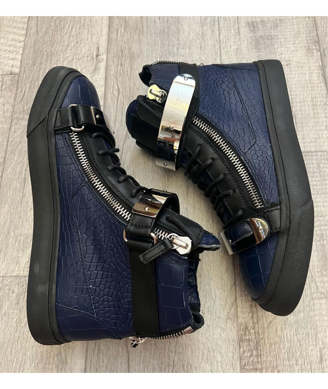 GIUSEPPE ZANOTTI DESIGN Темно-синие кожаные высокие кроссовки / кеды, фото 9