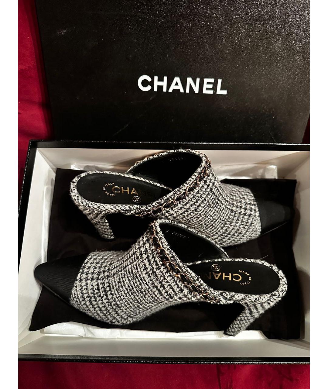 CHANEL Черные текстильные мюли, фото 2