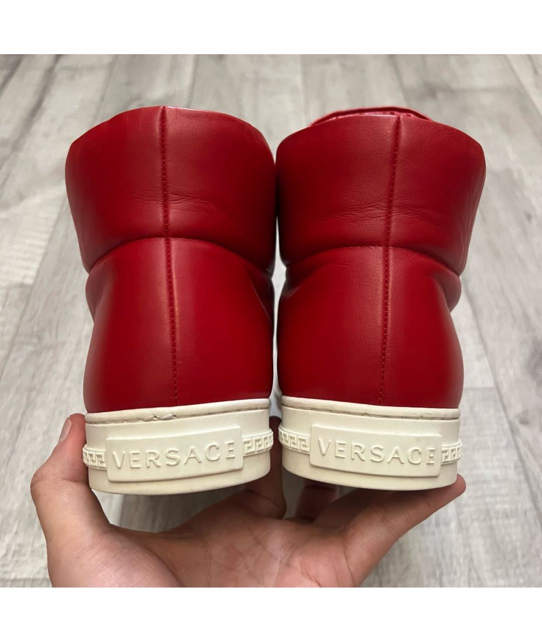 VERSACE Красные кожаные высокие кроссовки / кеды, фото 6