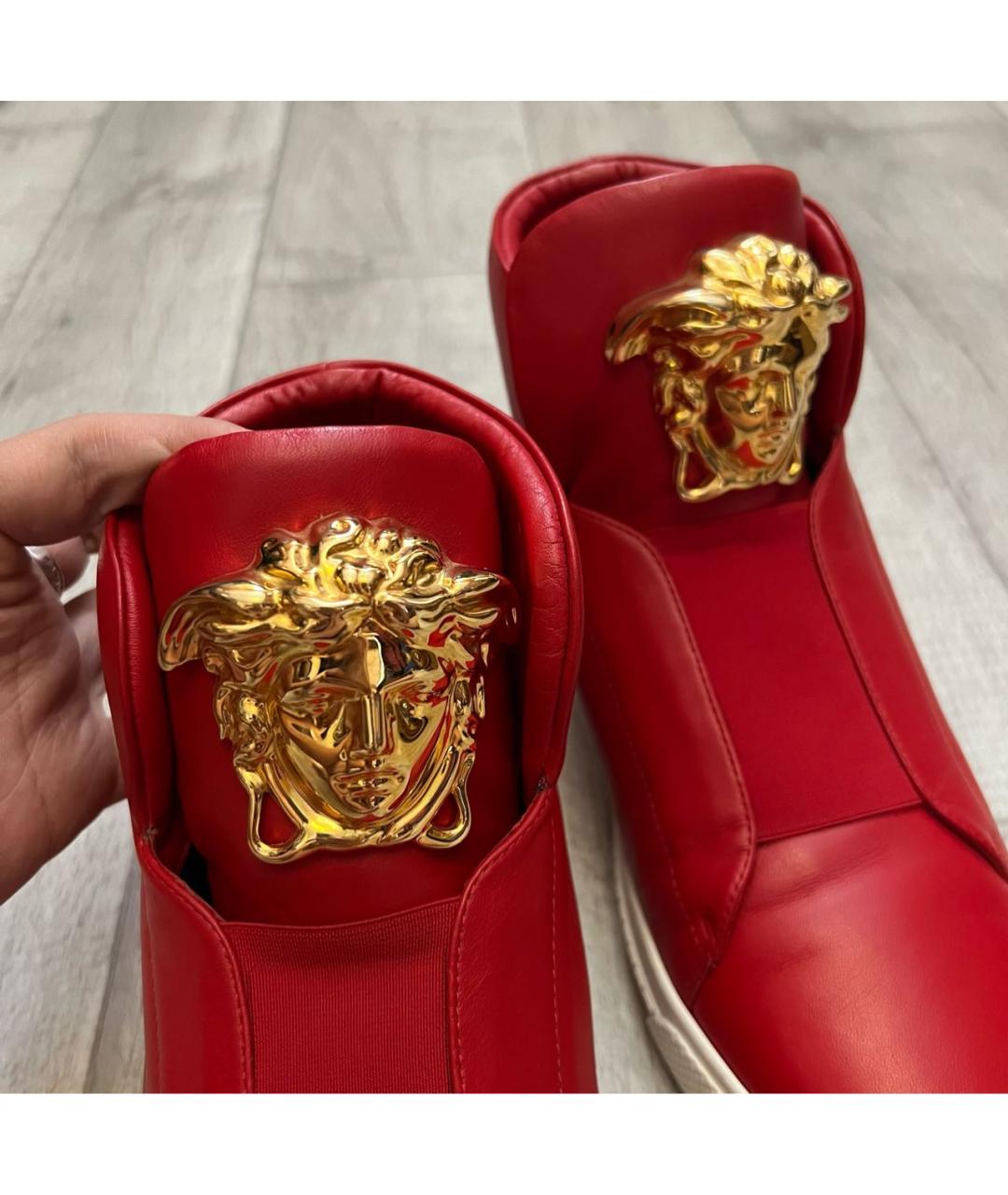 VERSACE Красные кожаные высокие кроссовки / кеды, фото 4