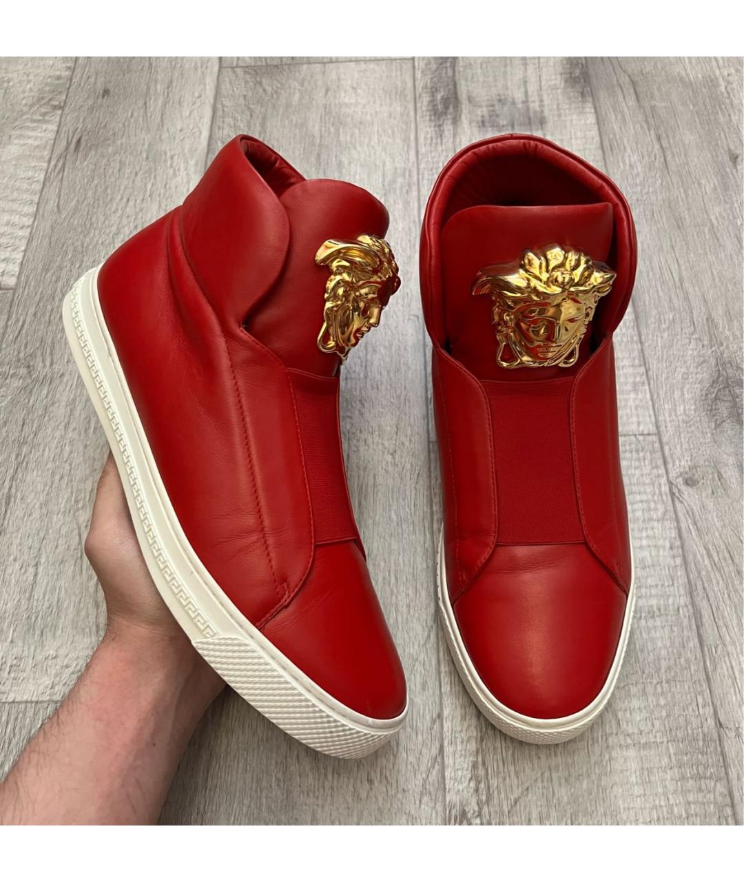 VERSACE Красные кожаные высокие кроссовки / кеды, фото 2