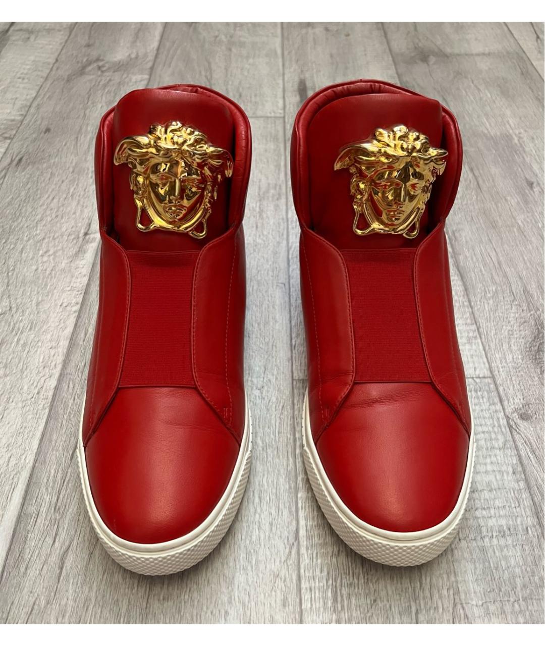 VERSACE Красные кожаные высокие кроссовки / кеды, фото 3