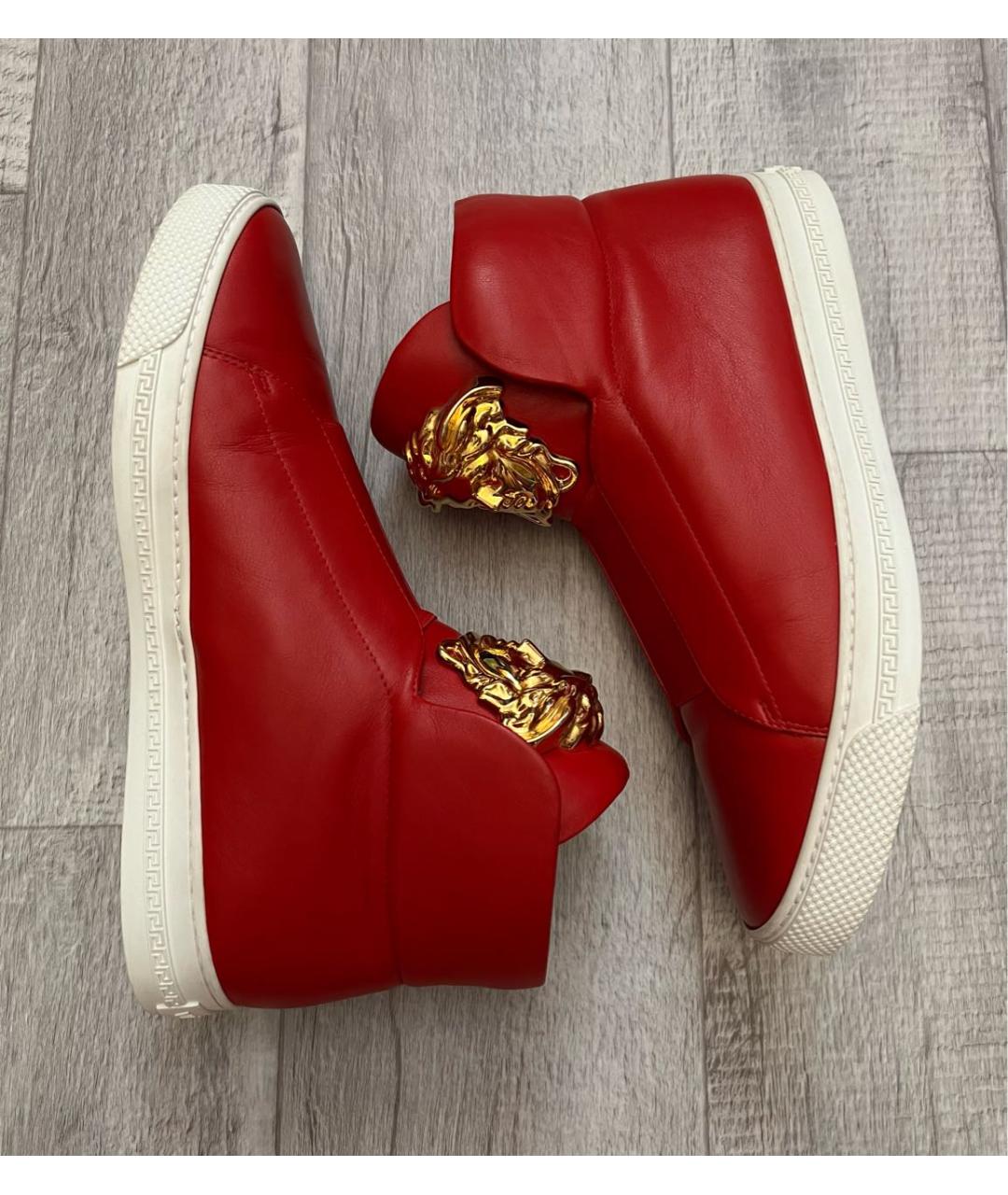VERSACE Красные кожаные высокие кроссовки / кеды, фото 5