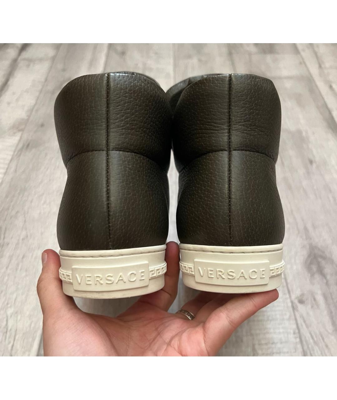 VERSACE Хаки кожаные высокие кроссовки / кеды, фото 5