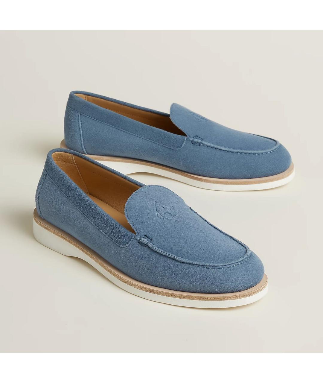 HERMES Синие кожаные мокасины, фото 2