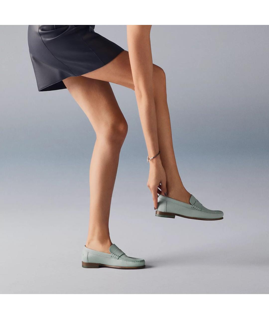 HERMES Бирюзовые кожаные мокасины, фото 3