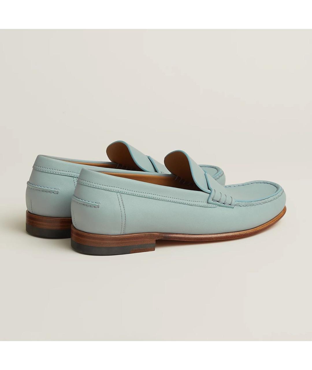 HERMES Бирюзовые кожаные мокасины, фото 4