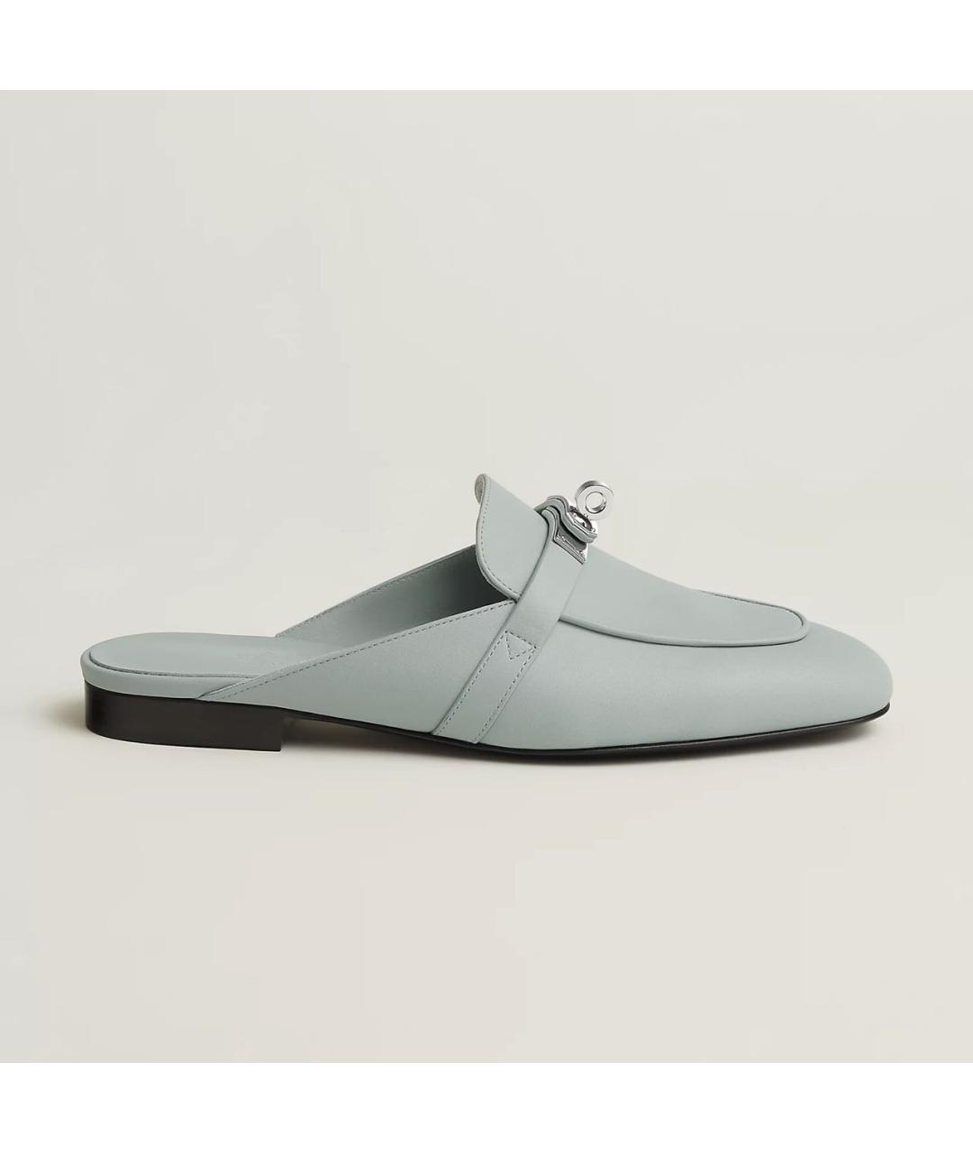 HERMES Бирюзовые кожаные мюли, фото 5