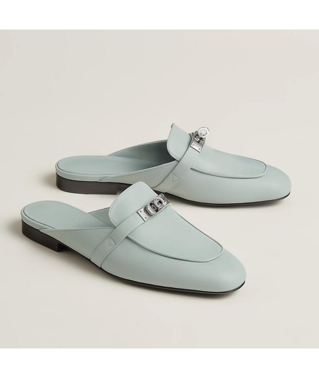 HERMES Бирюзовые кожаные мюли, фото 2