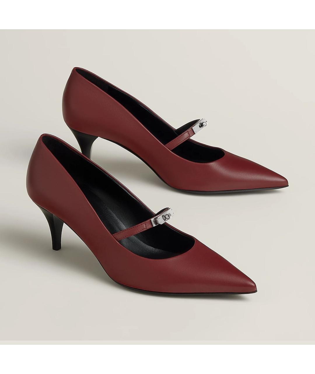 HERMES Бордовые кожаные туфли, фото 2