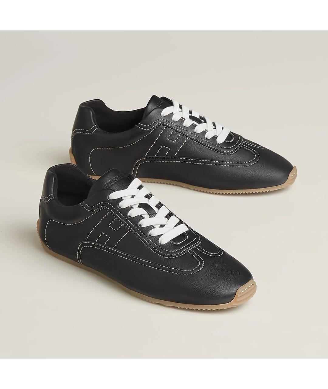 HERMES Черные кожаные кроссовки, фото 2