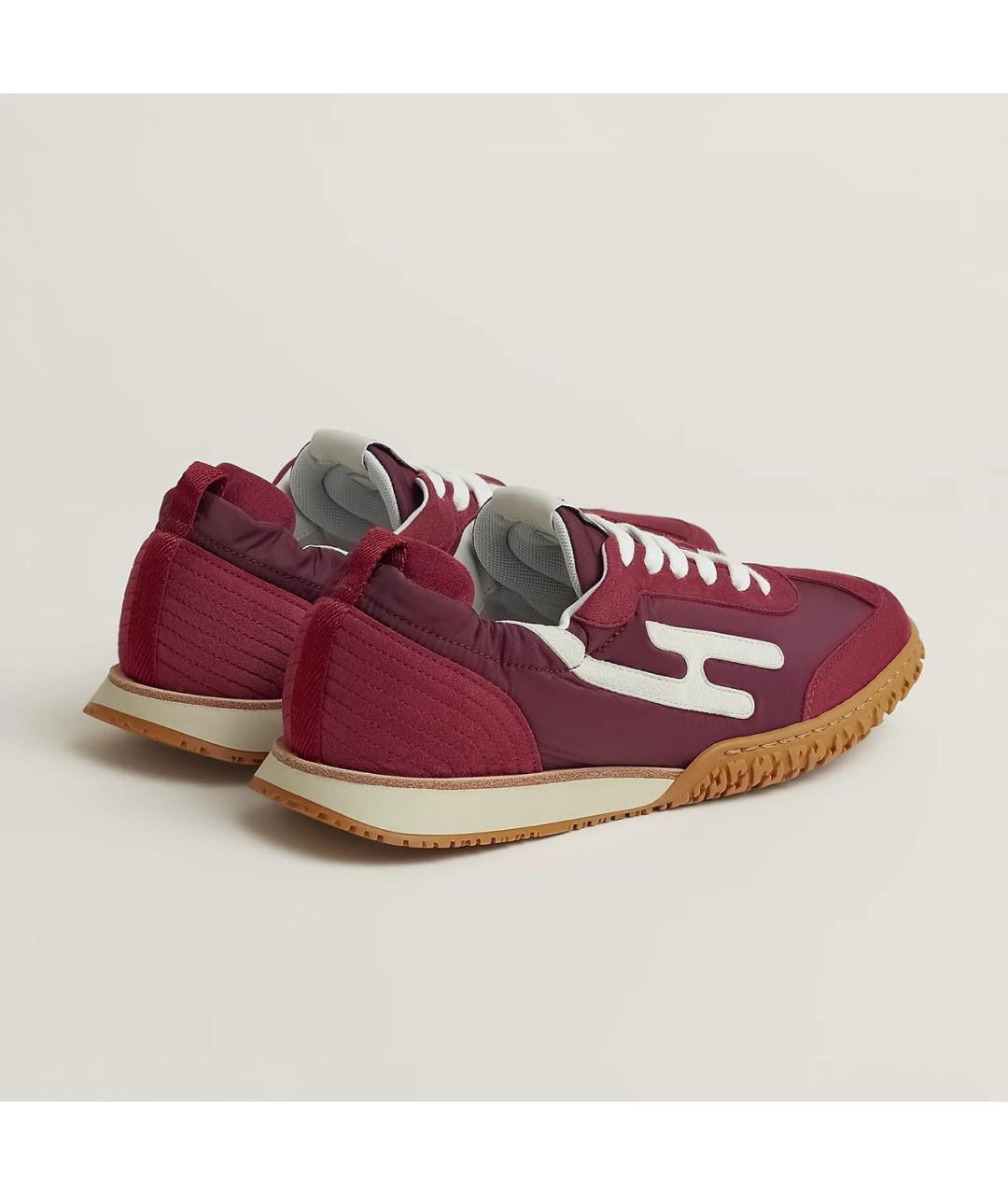 HERMES Бордовые кожаные кроссовки, фото 4