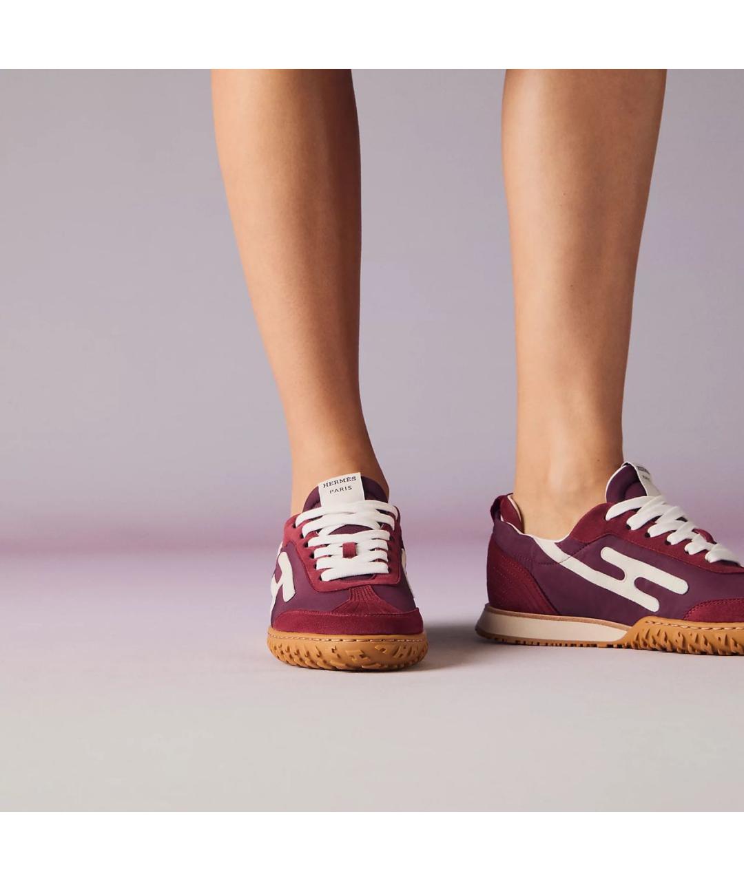 HERMES Бордовые кожаные кроссовки, фото 3