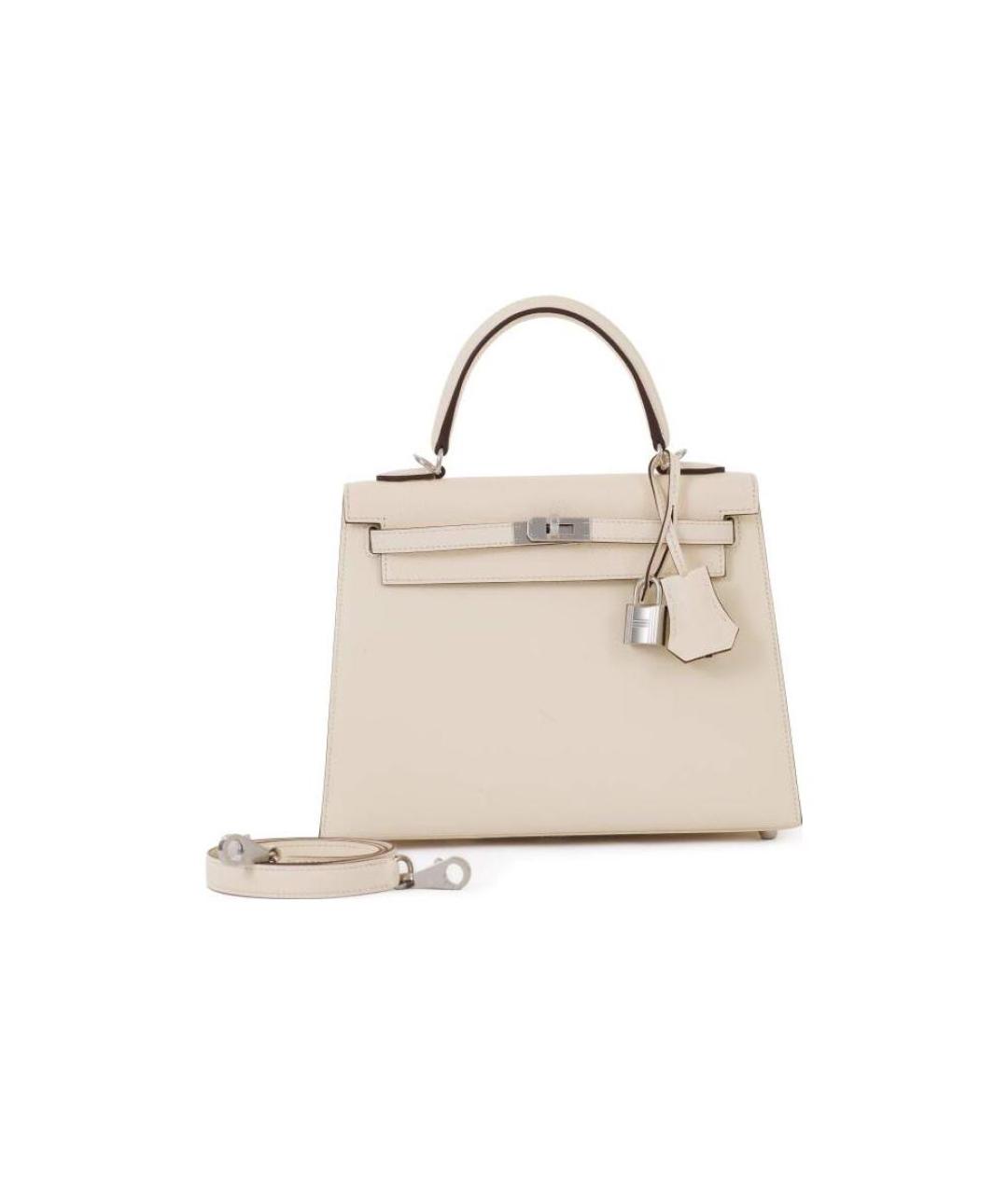 HERMES Белая кожаная сумка с короткими ручками, фото 6