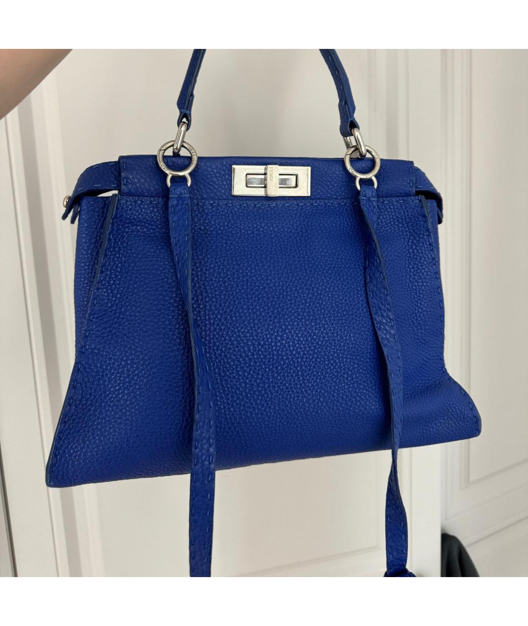 FENDI Синяя кожаная сумка с короткими ручками, фото 2